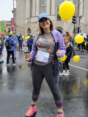 Steph and her survivor balloon at the D.C. event in 2024